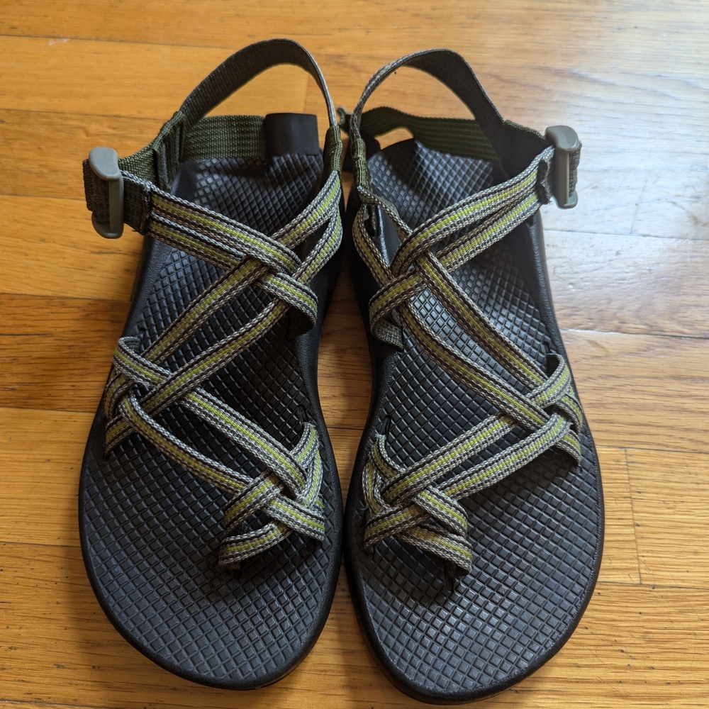 Green and Black Strappy Sandals